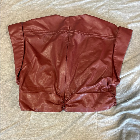 A.L.C. Burgundy Faux Leather Crop Top with Front Lace Detail - Picture 4 of 4